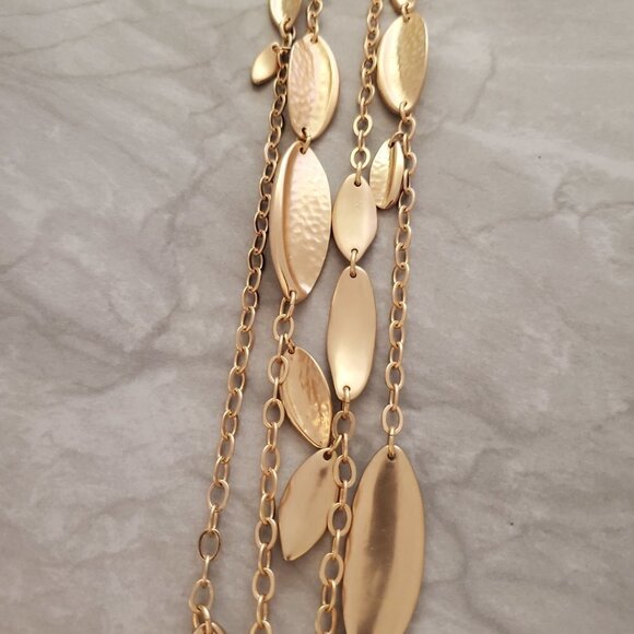 💖 Chicos Matte Gold Multi Strand Textured Statement Necklace 💖 - Picture 3 of 8